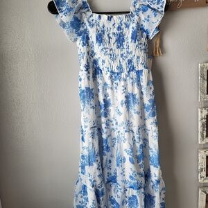 Nwt Girls Size 6/6x Rare Editions White and Blue Floral Kids Dress